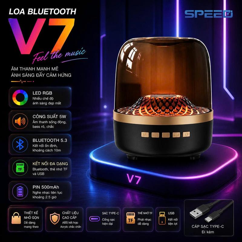 Deal1K [ DCKXLIVE ] Loa nghe nhạc V7 Kết nối bluetooth 5.3LED RGB Bảo hành 12 tháng