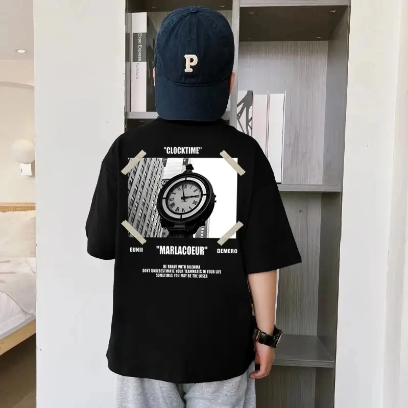 MMX STORE |T5116| Korea Kaus Musim Panas Anak-anak Lucu Kaus Katun Trendi Katun Cetak Kartun Longgar Kasual Leher Bulat Hitam dan Putih Lengan Pendek Anak-anak untuk Anak Laki-laki dan Perempuan 5