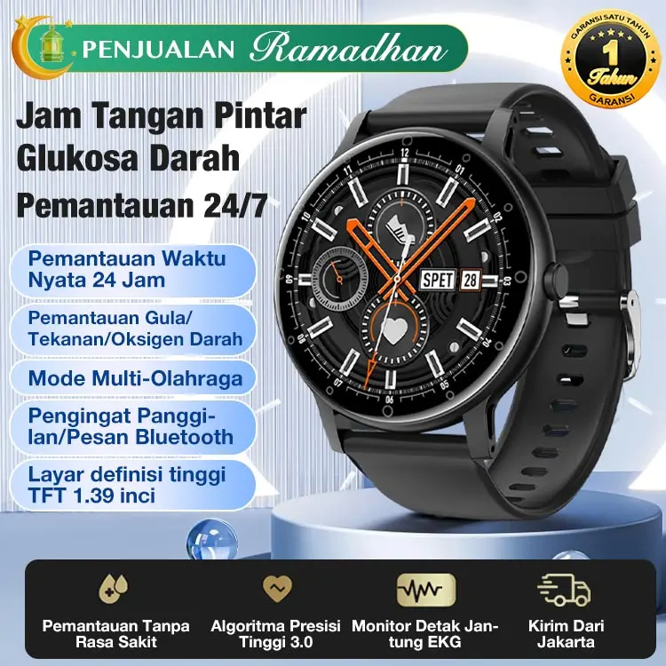 Hadiah Gratis Gelang Kepang Obsidian-Garansi satu tahun-Memantau detak jantung/glukosa darah Jam tangan Bluetooth-Sertifikasi BPOM-mengukur kadar gula darah, detak jantung, kualitas tidur, dan kesehatan umum lainnya Smart 0