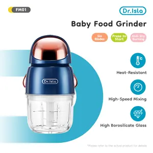 【Gratis】Dr.isla Baby Food Grinder membuat makanan bayi yang sehat dengan mudah Dengan gelas kaca 300ml dan 6 mata pisau stainless steel operasinya sangat simpel FM01