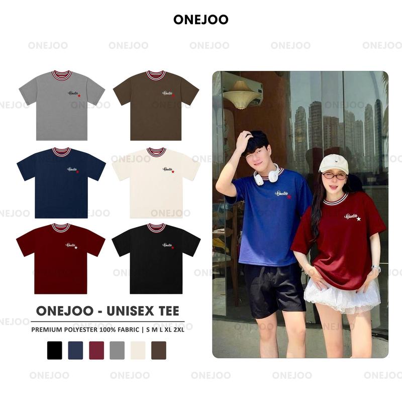 Áo Thun Local Brand Unisex ONEJOO Cổ Sọc NGÔI SAO Form Rộng Tay Lỡ Nam Nữ Cổ Tròn Top Menswear Women