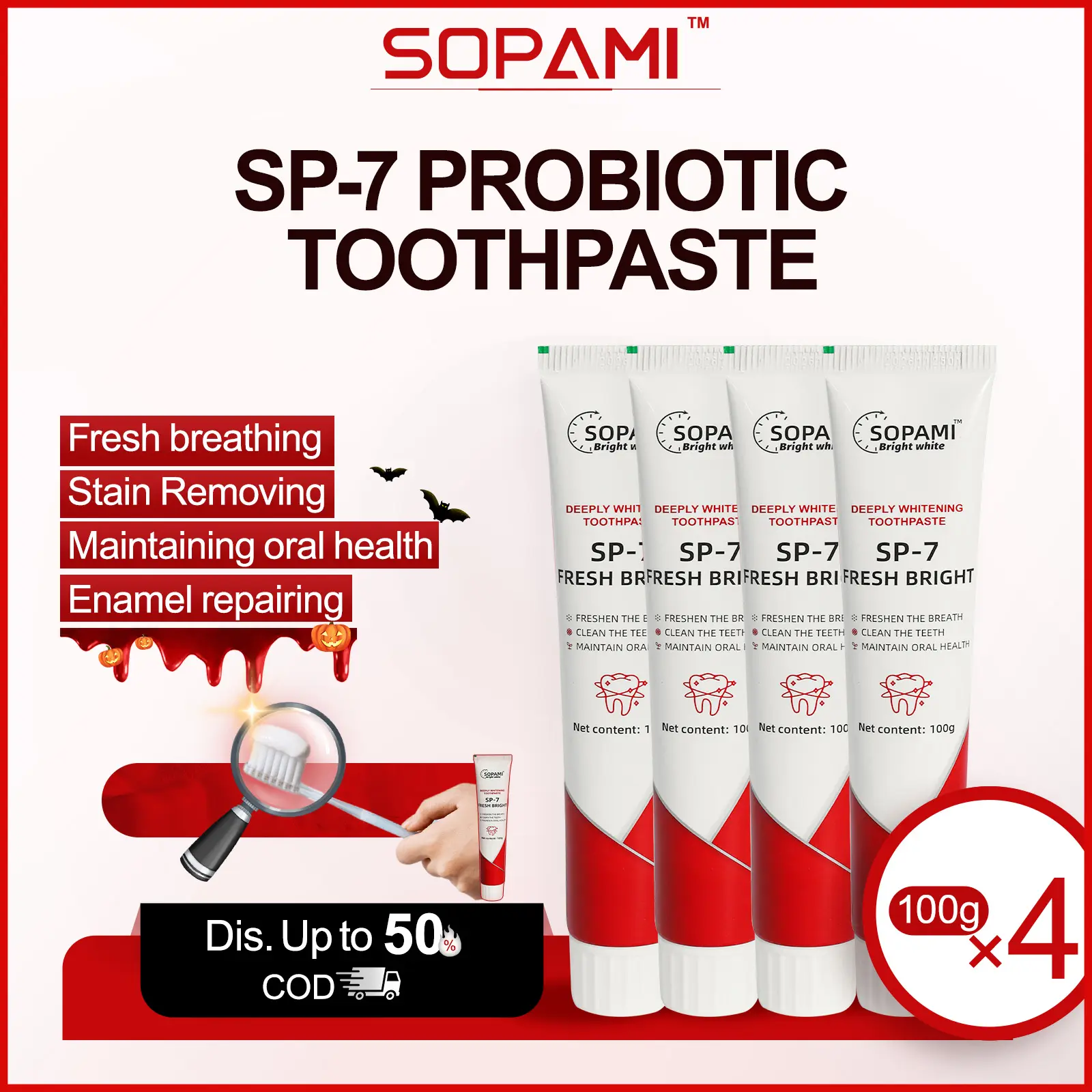 【VALUE PACK】 SOPAMI Probiotic SP-7 for Oral Health and Gums, Toothpaste, Inhibits Plaque, Repairs Tooth Enamel, Freshens Breath, Removes Tooth Stains, Suitable for Both Men and Women