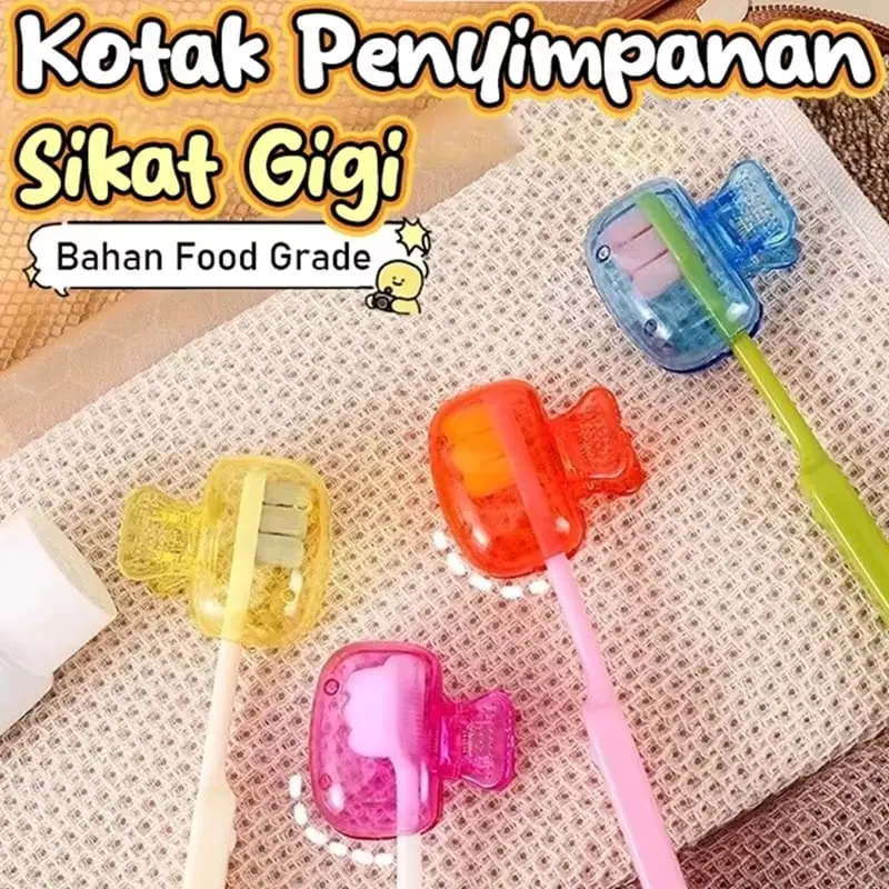 HELM Kepala Sikat Gigi Plastik Anti Kotor, Model Jepit Transparan /Toothbrush Cap Travel
