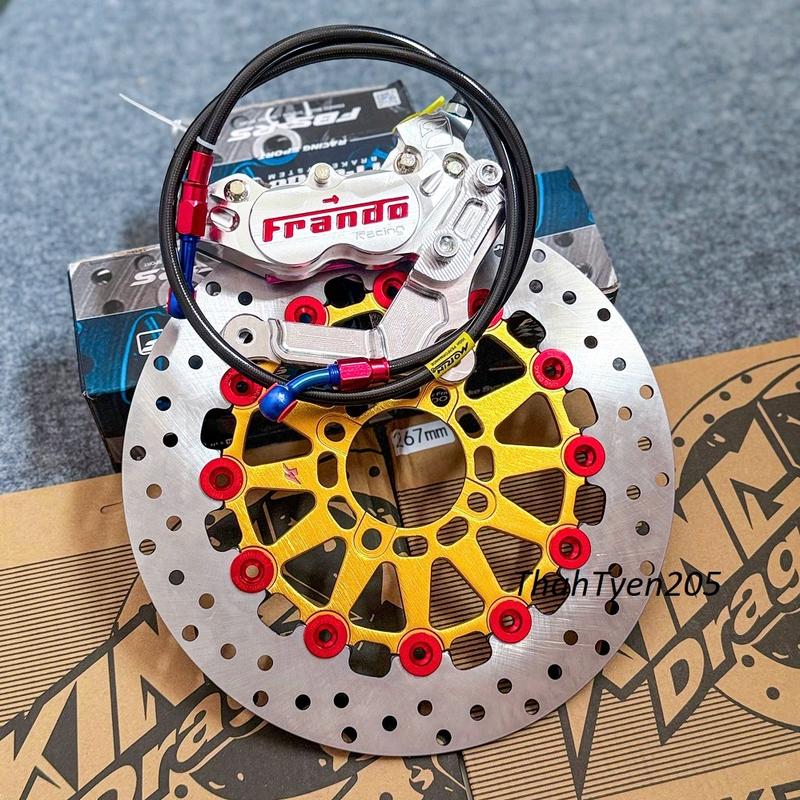  { Combo New } Heo Frando 4pis Bạc + Đĩa Thắng 4 lỗ size 267mm + Dây dầu Morin Đen + Pát Cnc 