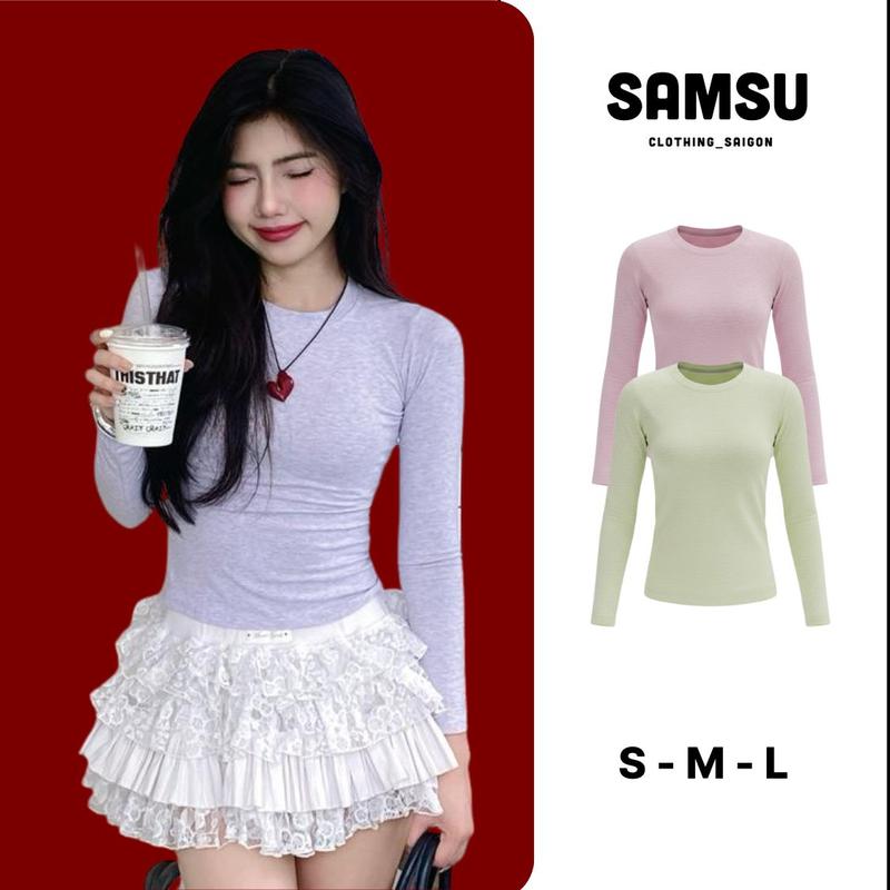   MÀU PASTEL  Áo thun tay dài cổ tròn giữ nhiệt phong cách Hàn Quốc chất cotton màu pastel Samsu.clothing_saigon 