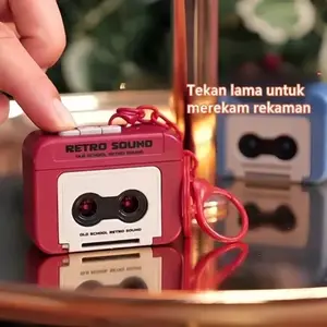 Gantungan Kunci Rekaman Suara Retro / Classical Retro Mini Recorder Keychain Creative Gantungan Kunci Lucu Music Box Aksesoris Tas
