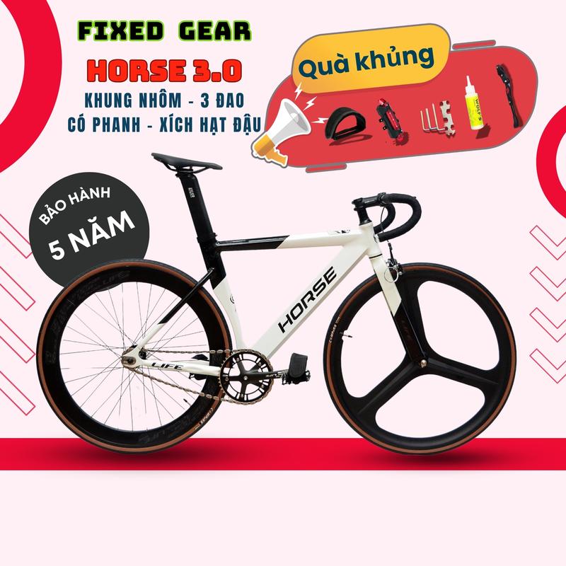 Xe Đạp Fixed Gear LIFE HORSE 3.0 Khung Nhôm Có Phanh + Quà Tặng - Xe Đạp FX2 ba đao Học Sinh Tay Cong fixed track bike Sports
