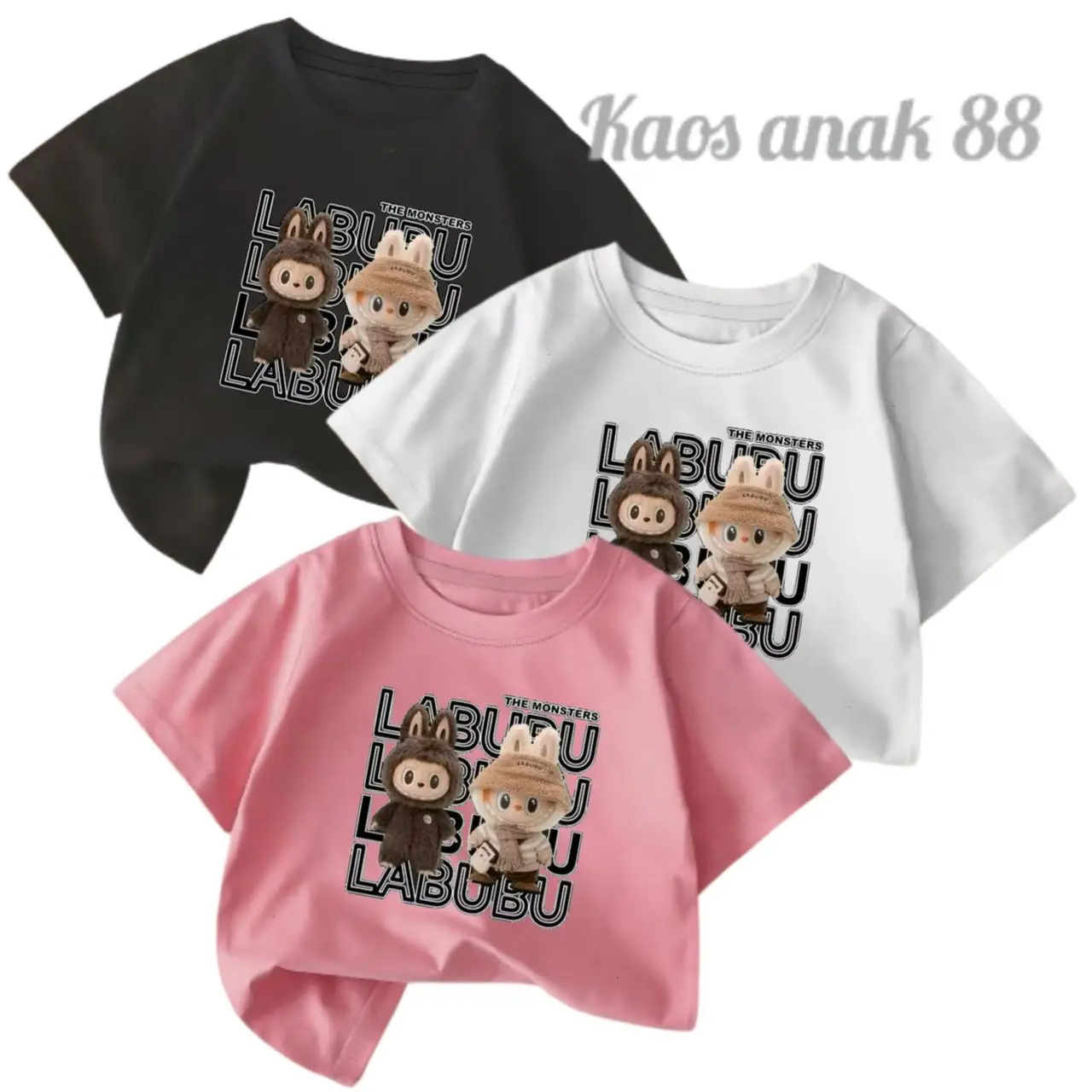 tshirt kaos anak labubu umur 2-16 tahun lengan pendek cowok cewek unisex baju Fashion Bayi Katun Perempuan Laki-Laki