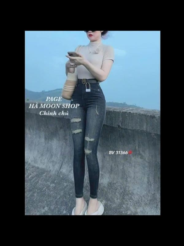  YẾN LINH SHOP BigSize  Mã D018  :45-72kg Quần Jeans Nữ Ôm Lưng Cao 1 Nút Màu Dơ Đậm Rách Sợi Co Giãn Mềm Mịn Size 27-32 Siêu Hắc Dáng Basic Sang Chảnh 