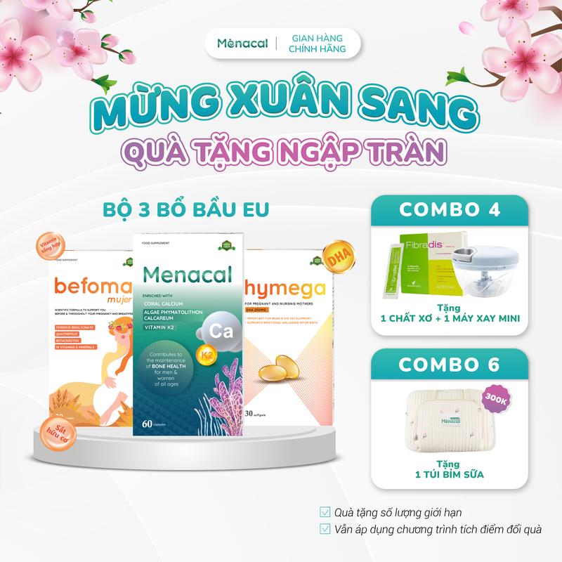 Bộ 3 Bổ Bầu EU- Canxi Menacal - Vitamin tổng hợp Befoma - DHA Hymega bổ sung canxi vitamin sắt DHA cho mẹ bầu mẹ sau sinh