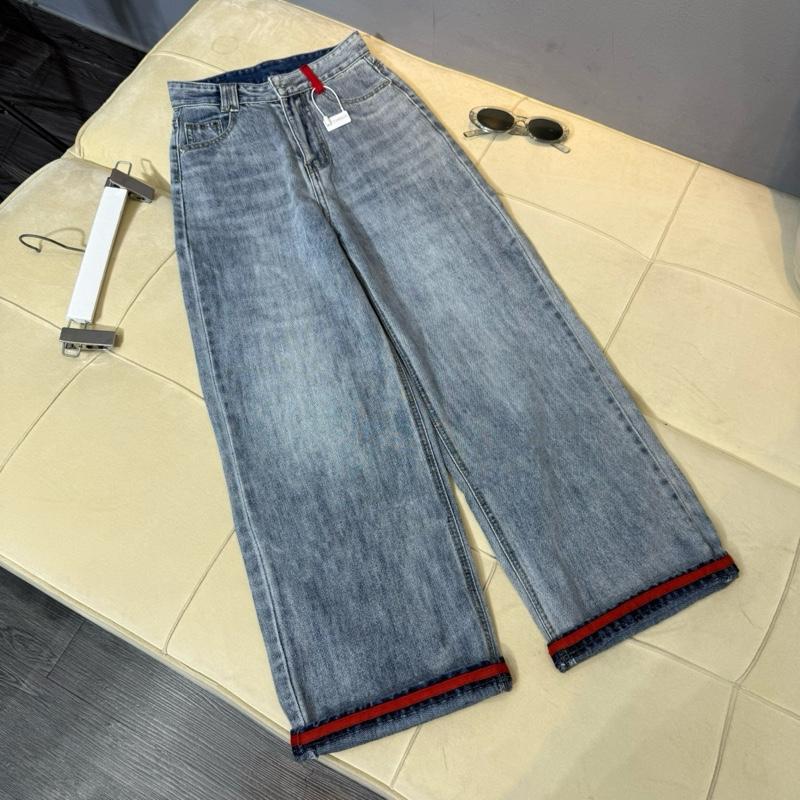 82 87 97cm Quần Jean Nữ Ong Suông Trơn Phối Viền Đỏ Đủ Size S M L - Women Pants Voi quần jeans Kem