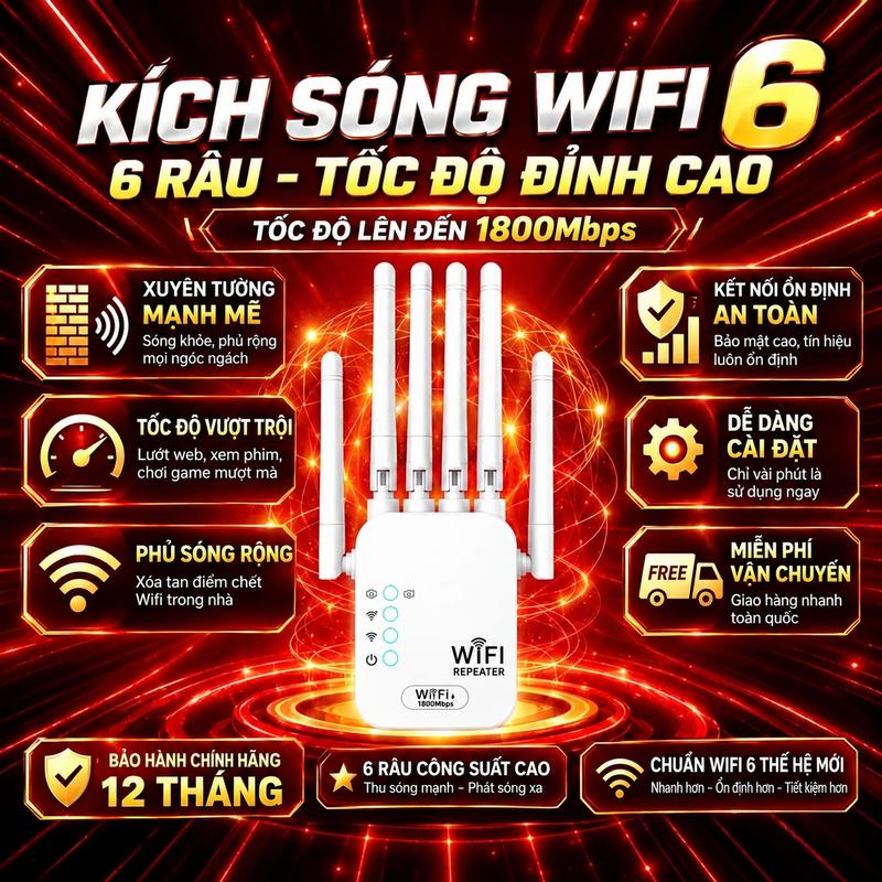 Kích sóng Wifi 6 râu tốc độ cao 1800Mbs- Mở rộng vùng phủ sóng, cải thiện tốc độ mạng Wifi-Có cả cắm wifi trực tiếp