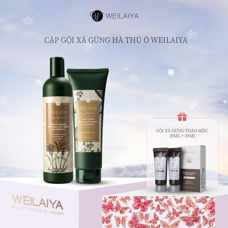  Cặp dầu gội đầu và dầu xả tóc thảo dược Weilaiya gừng trắng & gừng hà thủ ô 