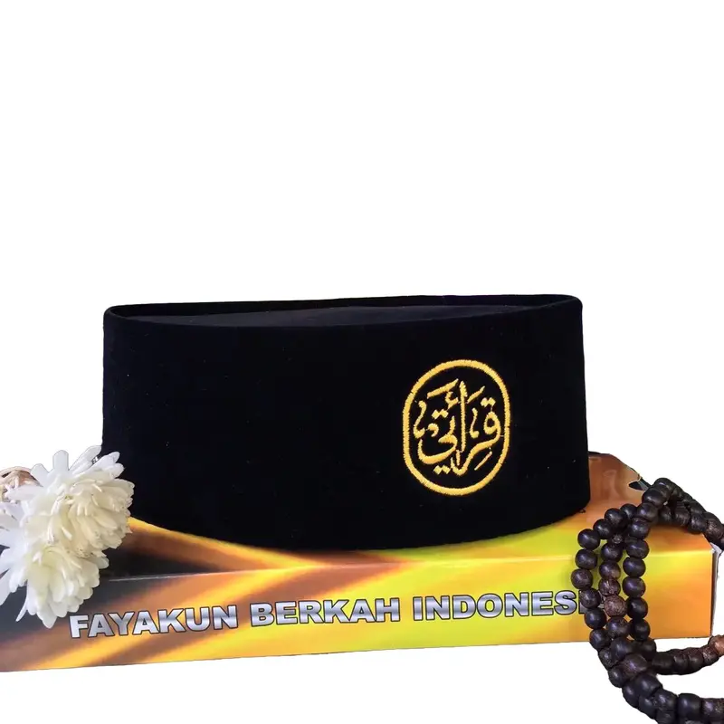 Peci songkok kopeah penutup kepala anak logo Qiro,Atiy emas Muslim Songkok Bordir Kopiah Hitam Tebal Unik Motif Nyaman 0