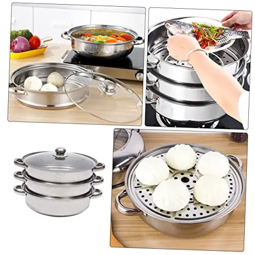 28CM Large Capacity Steamer Cooker Steam Pot Lids Household Vegetable Steamer Multi-functional Soup Pot Kitchen Utensils ；Steamer Pot for Cooking 11 inch Steamer Pot, 3-tier Multipurpose  Stainless Steel Steam Pot Cookware with Lid for Vegetable, 3