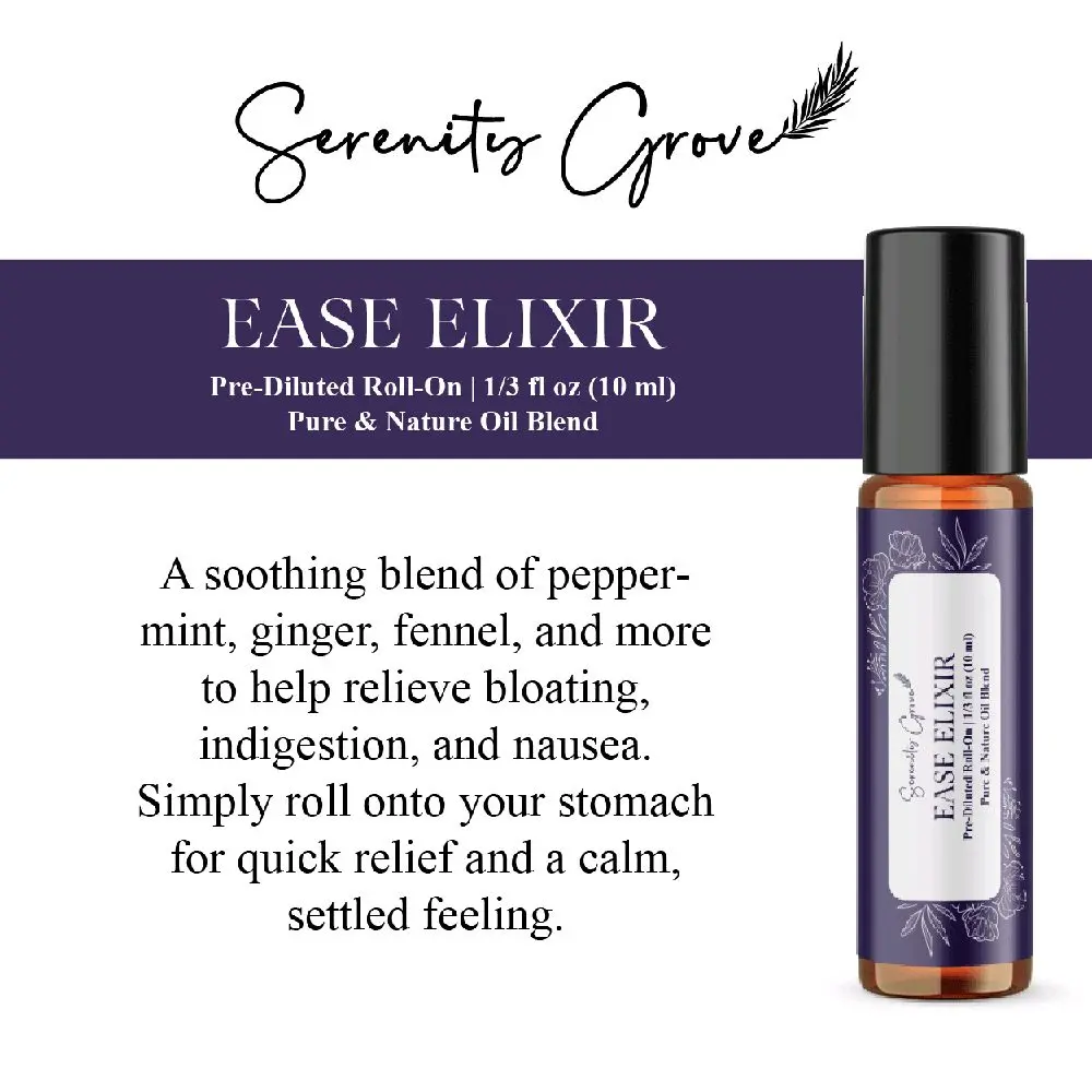 Ease Elixir Essential Oil Blend (10ml Roller Bottle) for Digestive Discomfort and Travel Nausea (10ml Roller Bottle)