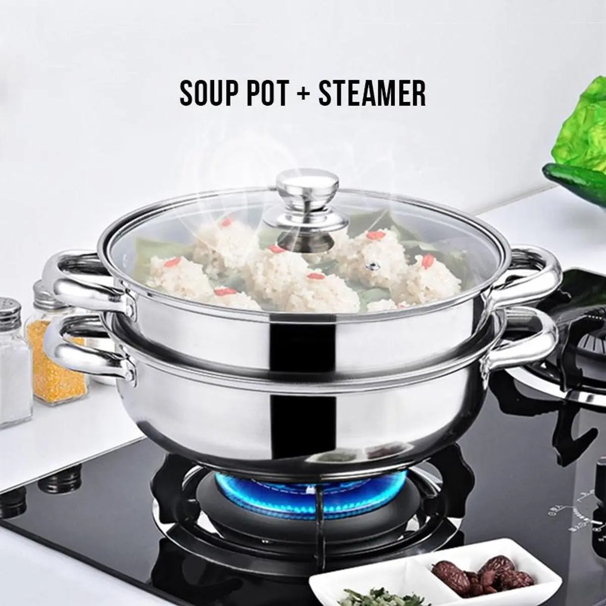 DirectDepot 28cm 2 Tiers Multipurpose Steamer Pot Set Premium High Quality Stainless Steel Pengukus (CW-7123)