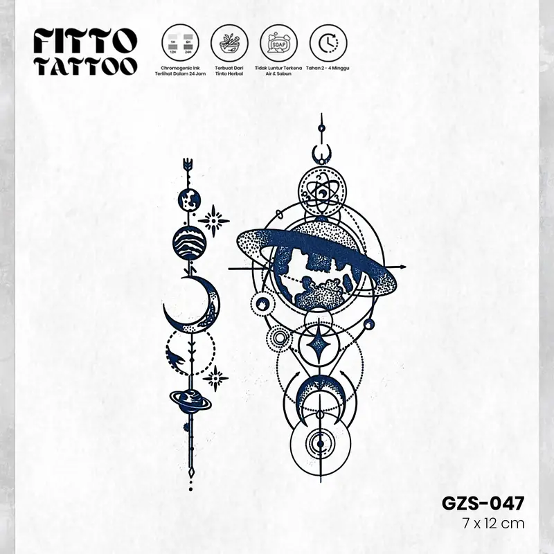 tato temporer premium tatto kecil semi permanen tattoo fruit ink aesthetic planet Temporary 4