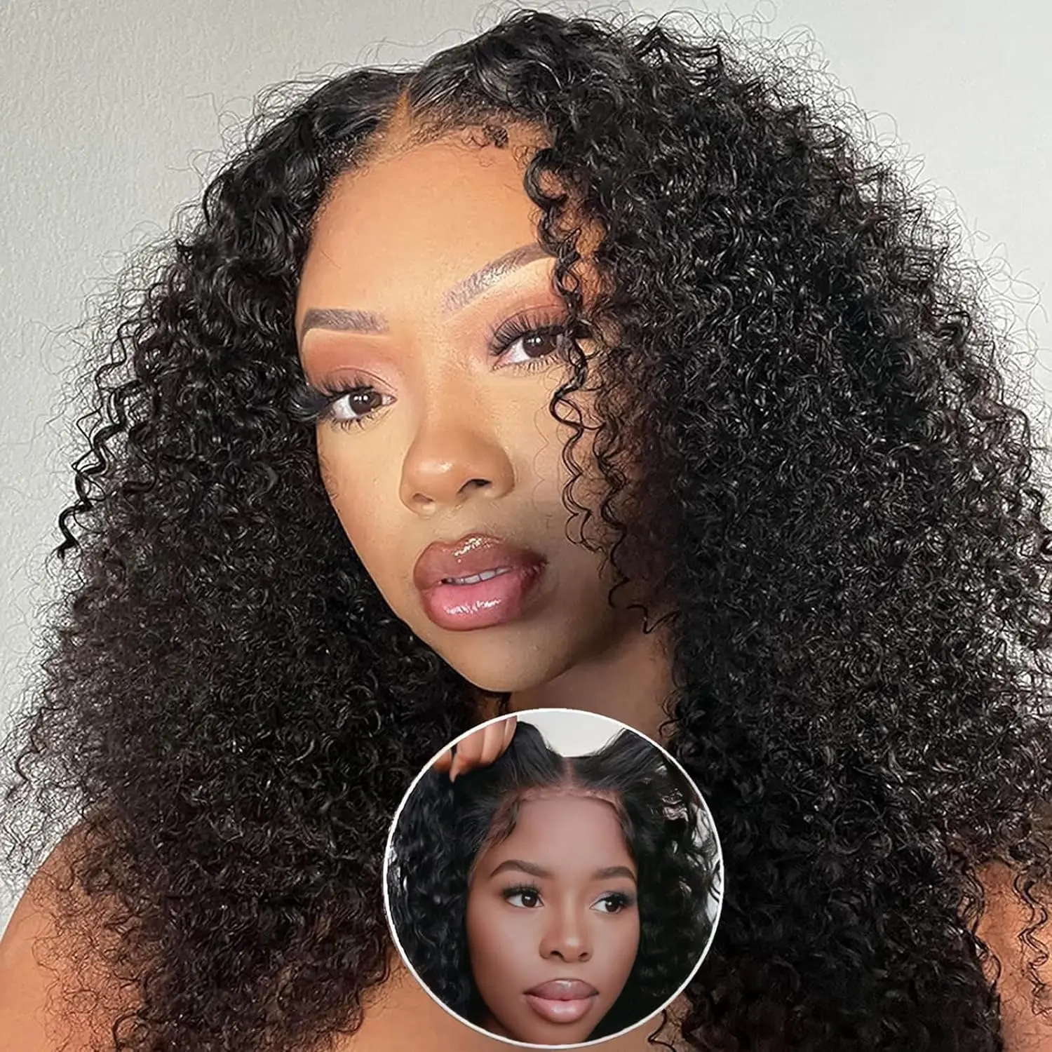 Wear And Go Glueless Wigs 12 Inch Curly Bob Wig Human Hair 4x4 Pre Cut Lace Closure Short Kinky Bob Human Hair Wig For Woman Middle Part 150% Density Human Hair No Glue Needs Easy To Wear For Beginner