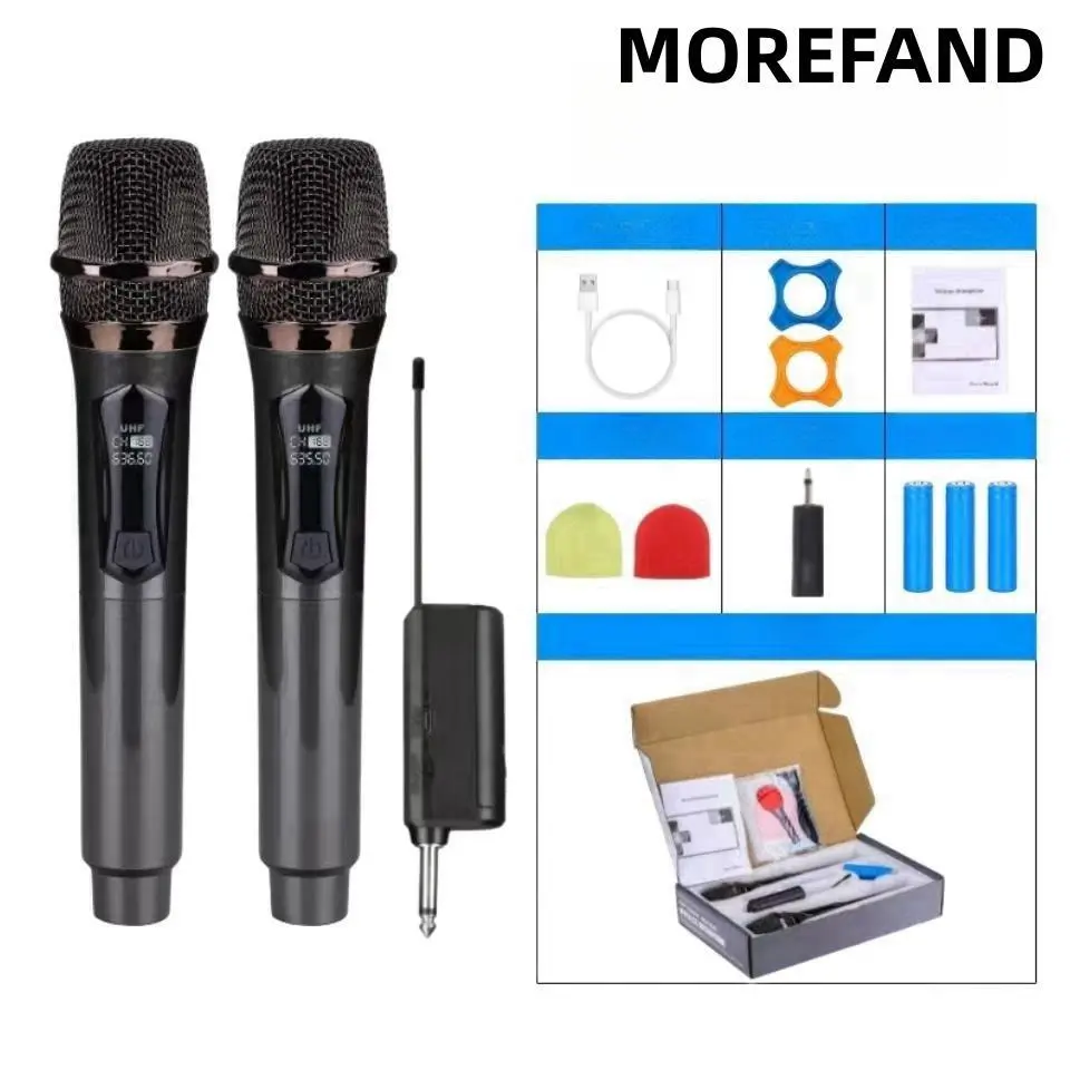 Wireless Microphone Karaoke Mic with 1 Receiver 2 mic bluetooth Colokan Mikrofon Laptop mick  araoke mic  karaoke alat karaoke full set