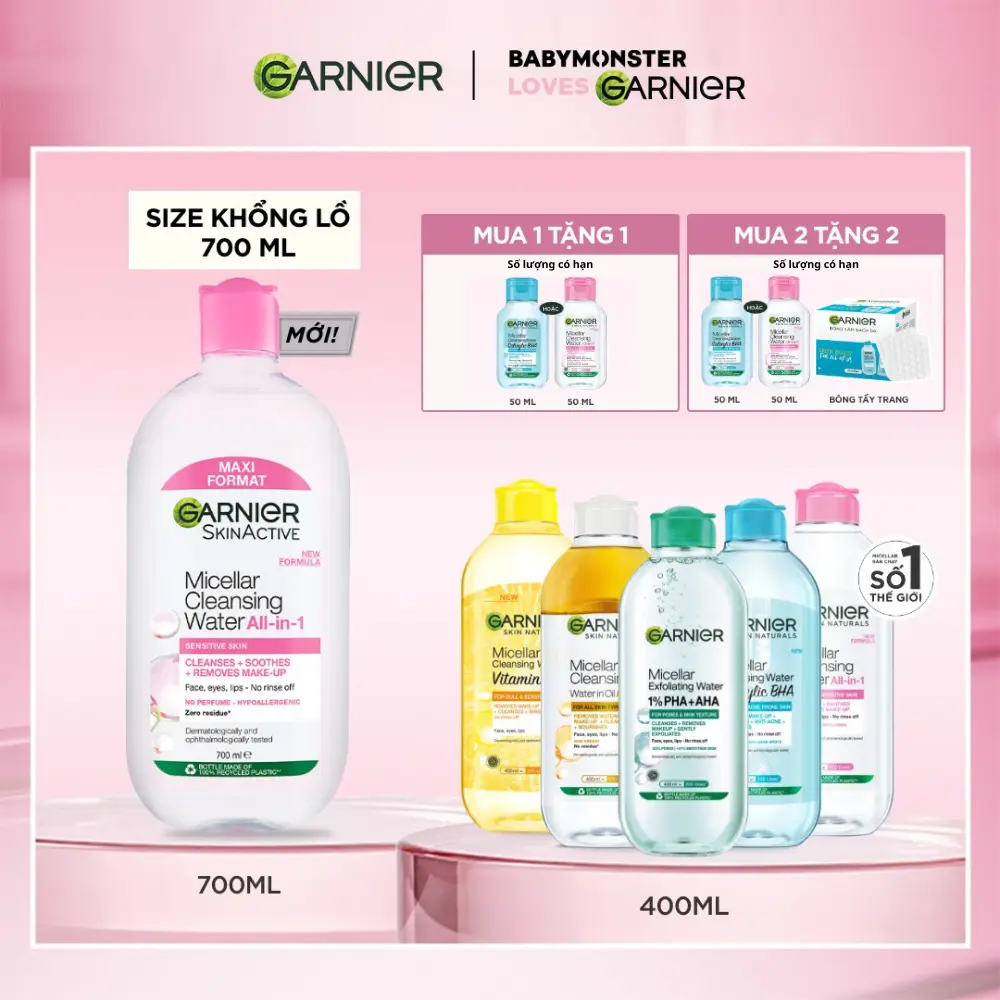 Nước Tẩy Trang làm sạch sâu dịu nhẹ cho mọi loại da - Garnier Micellar Cleansing Water 400ml