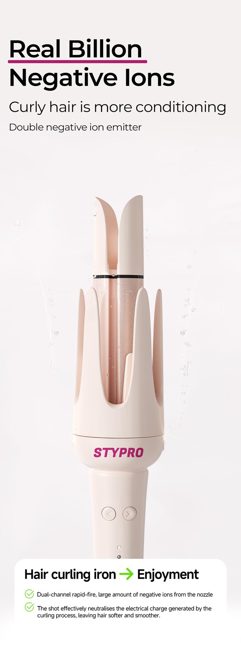 Product Introduction of STYPRO Multi In One Automatic Curling Iron Pink 25mm+32mm + Professional Hair Care Comb | Catokan Keriting Otomatis Hair Styler Curly | Sisir Tanduk Sisir Rambut Keriting ST-40014002 44