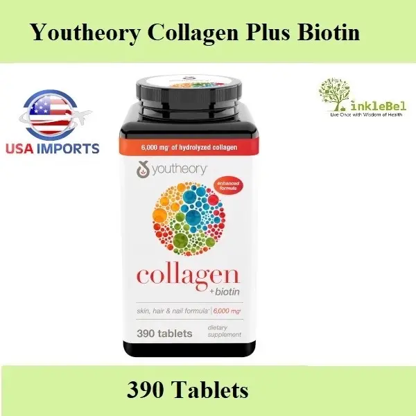￼Youtheory Collagen Plus Biotin, 390 Tablets Healthcare Beauty Fitness Supplement Colagen Hair Nail