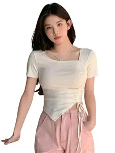 Crop Top Square Neck Tali Serut Samping Lengan Pendek - Kaos Wanita Korean Crop Top Terbaru 6058 Atasan Rayon Santai