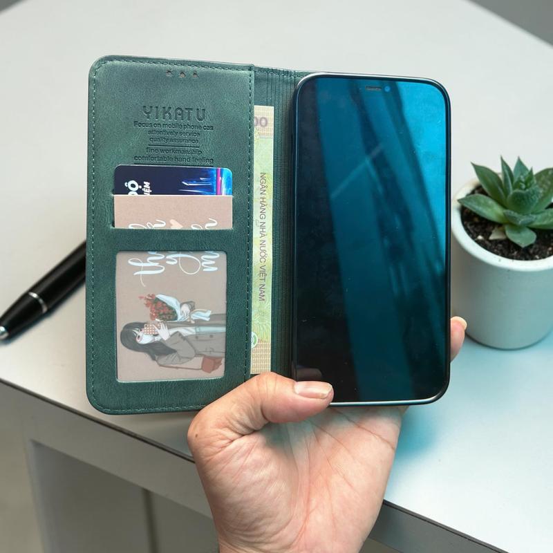 Ốp bao da iphone bảo vệ 2 mặt cao cấp YIKATY Chất da lì hít nam châm ẩn