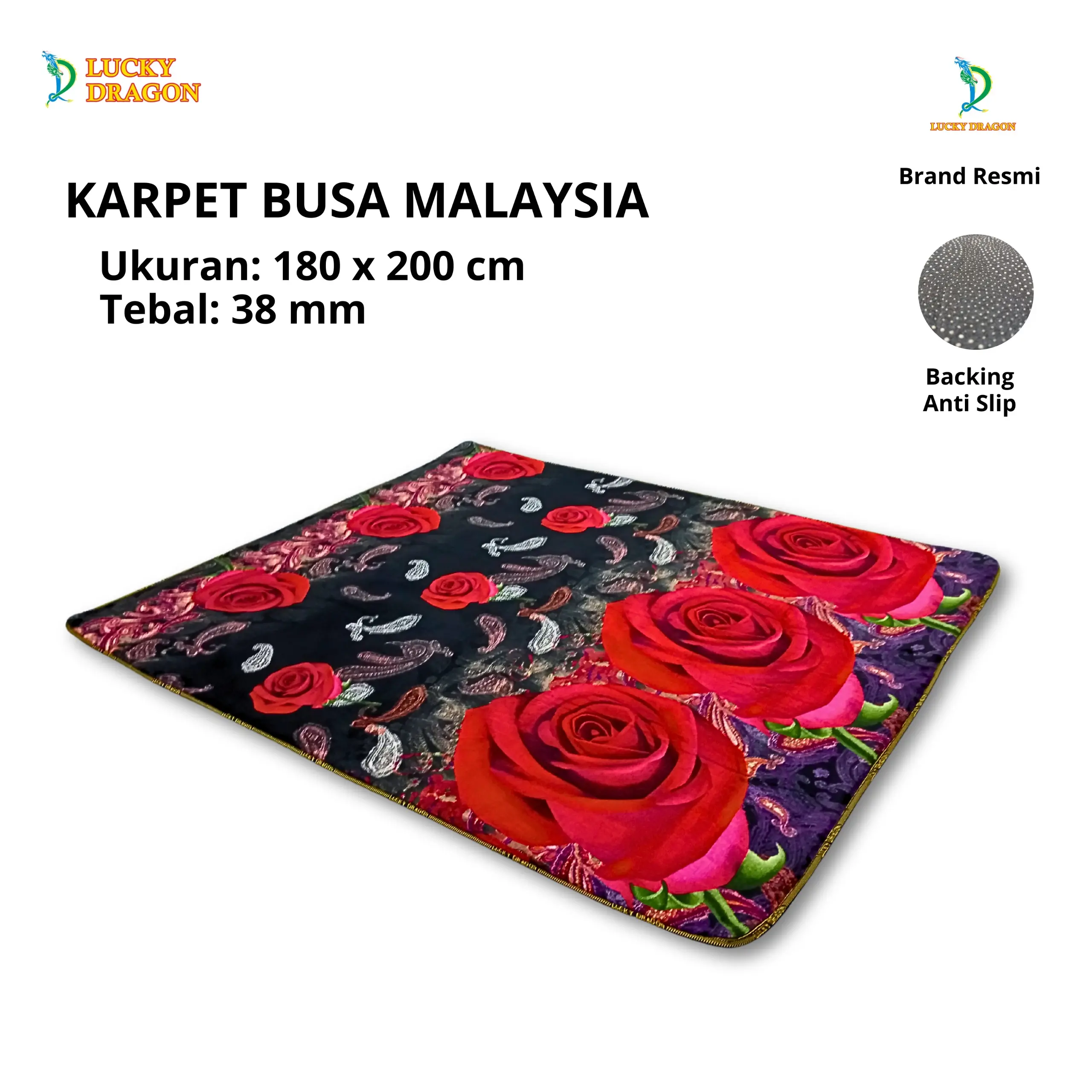 Lucky Dragon Karpet Malaysia Ukuran 180x200 cm Tebal 38 mm Anti Slip