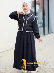 Halwa Outfits Gamis Anak Rayon Perempuan Outer Tile Impor Full Renda 3-14 Tahun
