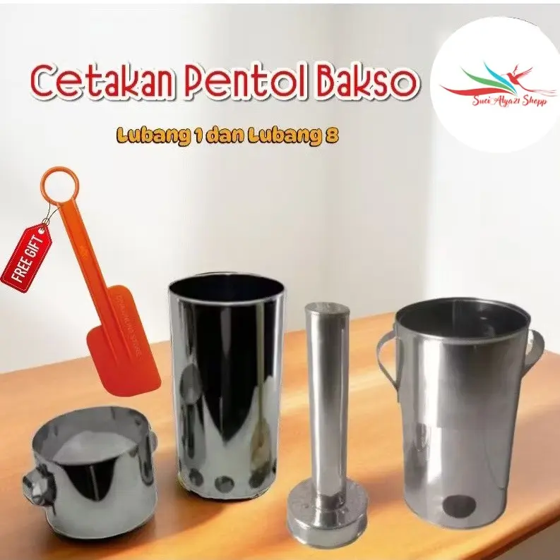 Cetakan Pentolan Bakso Manual/Cetakan Cilor/Cilok Lubang 8 dan Lubang 1 Pendorong Stainless gratis spatula plastik Kitchenware 0