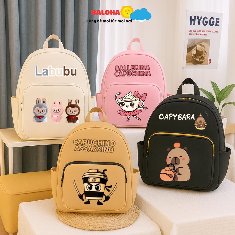 Balo Trẻ Em Cho Bé 1 Đến 5 Tuổi HAB243 - Kích Thước 32x24x12cm Màu Xanh Than & Xanh Dương 2 Ngăn Dây Đeo Tùy Chỉnh Chất Liệu Vải Dày Dặn Chống Thấm Nước An Toàn Cho Bé