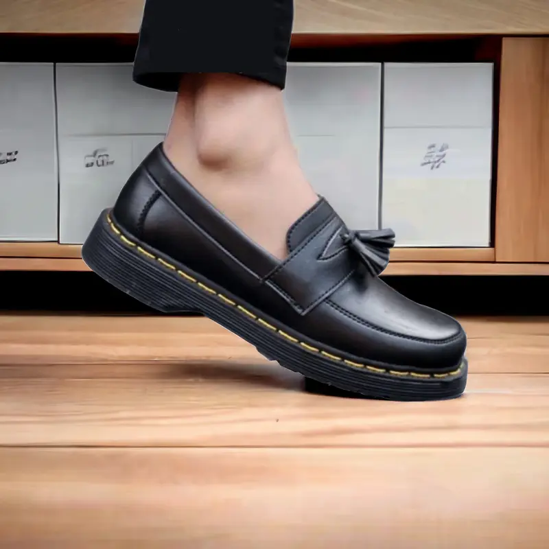 Sepatu Slip on Docmart Pria Marteen Pantofel Formal Kasual Hitam Kerja Resmi Kantor Kuliah Kondangan Laki Laki Cowok Kulit Original Terbaru Flat Shoes sol Karet 3