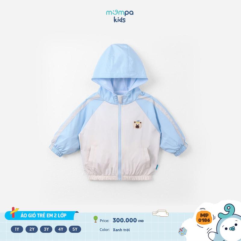 Áo khoác gió có mũ cho bé Mompa 1 đến 5 tuổi vải gió 2 lớp chống bụi bẩn kháng khuẩn vải lót lưới MP 0186+0187+0188+0189 M25 DQ