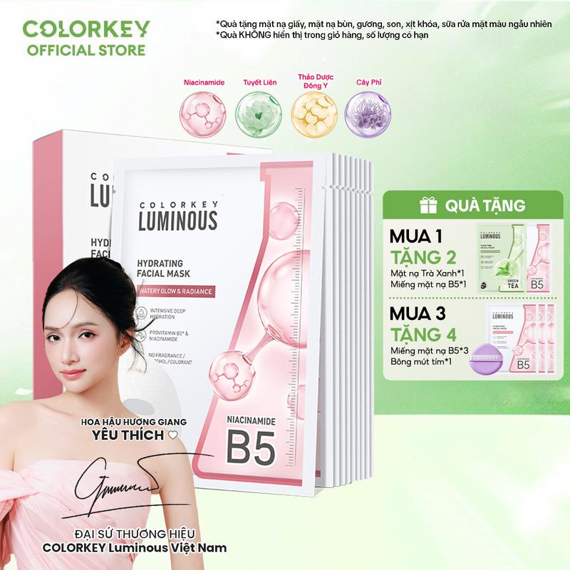 1 Hộp 10 Miếng Mặt Nạ Giấy COLORKEY LUMINOUS Vitamin B5 Hỗ Trợ Cấp Ẩm Làn Da Nhiều Dưỡng Chất 25ml miếng