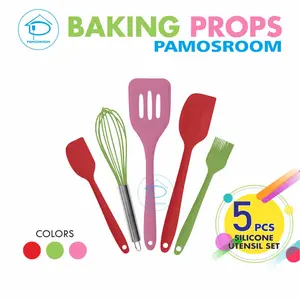 Pamos 5pcs Baking Props Kocokan Telur, Spatula 3 Pcs, Kuas Kue Silikon Spatula Set Alat Pembuat Kue