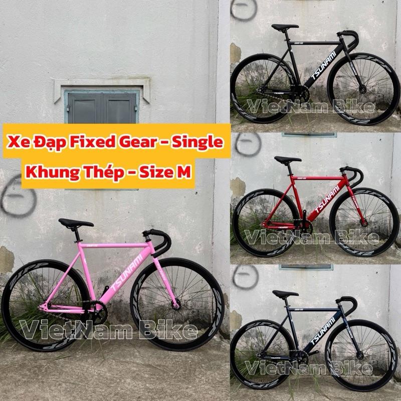    Size M Xe đạp thể thao fixed gear & single tsunami đủ màu   KÈM STRAP VÀ ĐỒ LẮP  khung thép tem dán  bảo hành khung sườn 12 tháng 