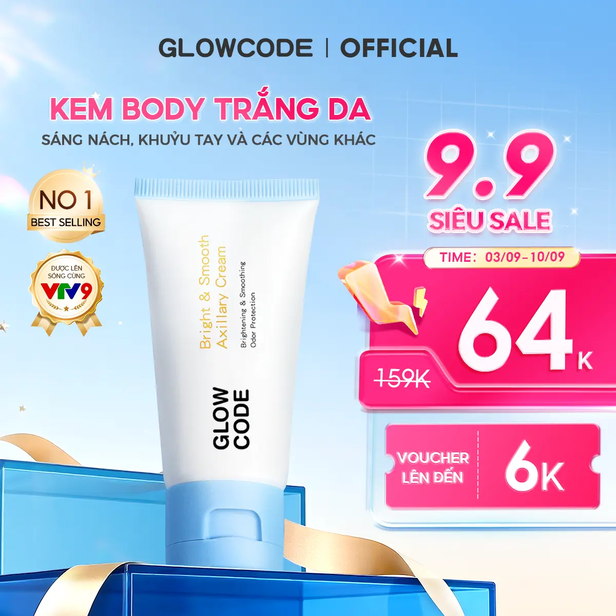 Kem Body Trắng Da Glowcode dưỡng trắng nách giảm thâm nách khuỷu tay Đầu gối dưỡng ẩm với niacinamide Bright & Smooth Axillary Cream