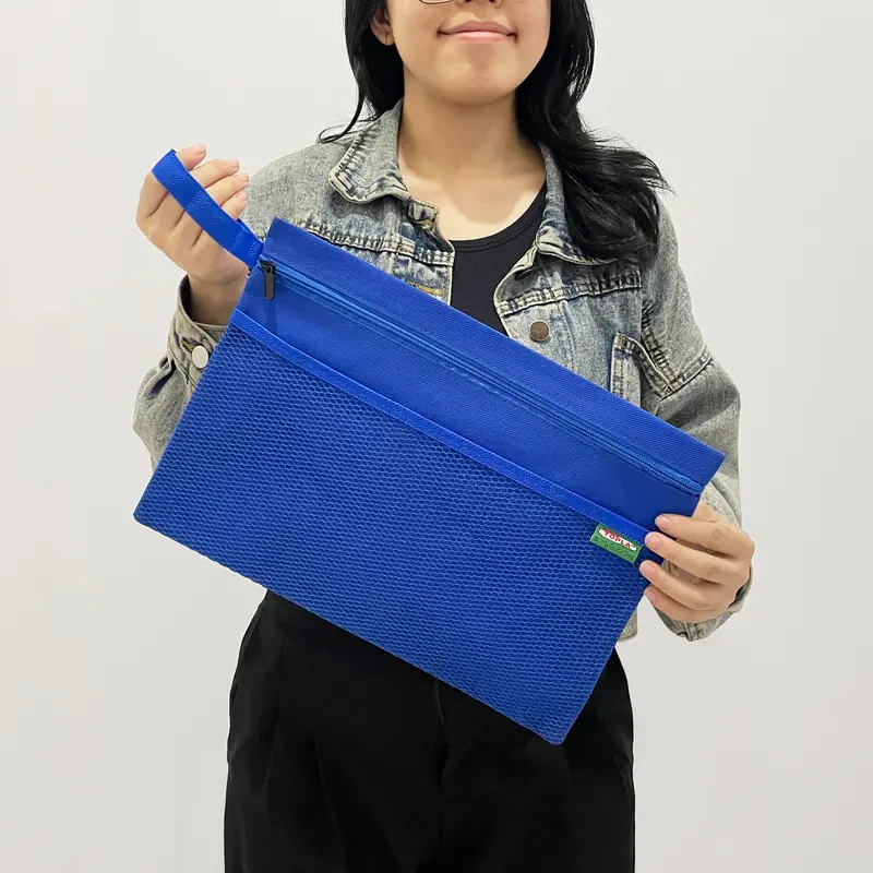 Topla Zipper Pocket Kain Map Dokumen Ukuran Folio F4 Warna Biru Hijau Kuning Merah Ungu Peralatan Stationery Kantor 35x25 cm Free Bubble Wrap 5
