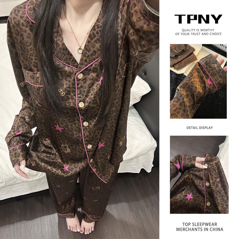  Hello Kitty In Họa Tiết Da Báo Phong Cách Hàn Quốc Bộ Đồ Ngủ Cao Cấp Giá Cả Phải Chăng Chất Liệu Lụa Lạnh Phong Cách Mùa Thu Mới Dễ Thương Và Gợi Cảm Bao Gồm Bộ Quần Dài Cao Cấp 