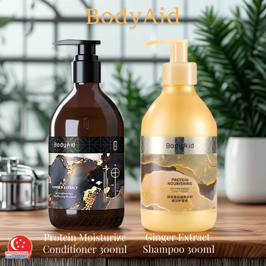 [Main]-BodyAid-Ginger Extract Shampoo + Protein Moisturize Conditioner Haircare Cleanser Cleansing Moisturizer Comfort Moisture Hydrating Hydrate hair drop  shampoo clarifying  shampoo