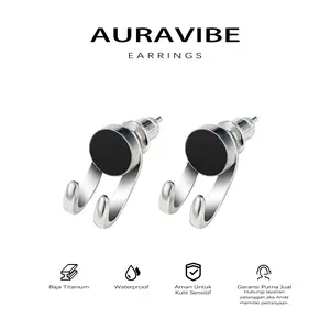 AURAVIBE Anting Onyx Hitam untuk Pria Gaya Korea Trendi Elegan dan Modis Bahan Baja Titanium Anti Karat Tahan Lama Cocok untuk Pasangan