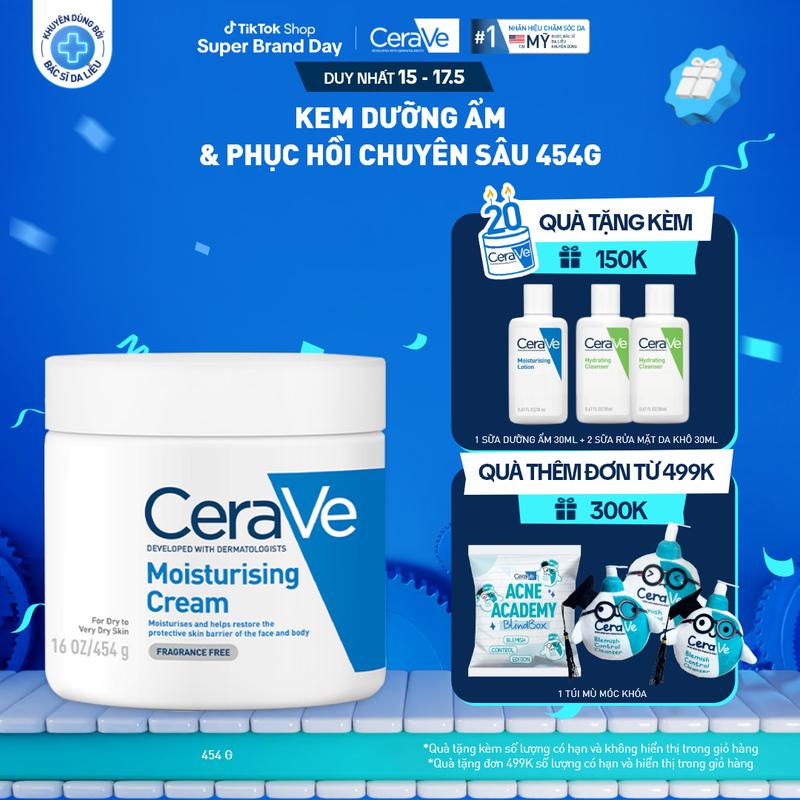 [DEAL ĐẶC BIỆT] Kem dưỡng ẩm dành cho da khô Cerave Moisturizing Cream 454g. Kem dưỡng giúp phục hồi chuyên sâu, giữ da ẩm mịn suốt 48 giờ, không gây bí da. DÙNG ĐƯỢC CHO DA MẶT VÀ CƠ THỂ_Chăm sóc da_Kem & Sữa dưỡng thể_Skincare cho Nam và Nữ