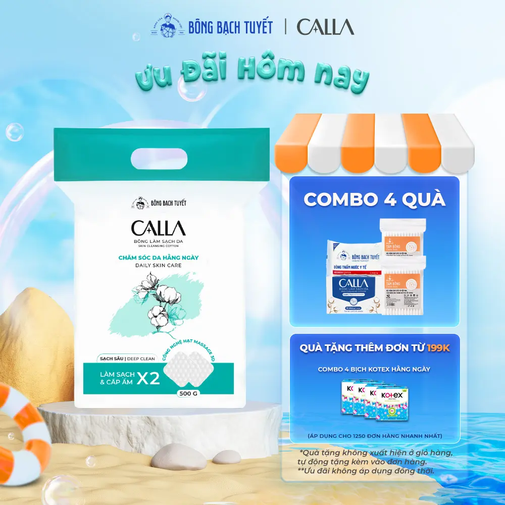Bông tẩy trang Bông Bạch Tuyết làm Sạch Sâu bề mặt nổi 3D hỗ trợ làm sạch lớp trang điểm 500gr Mỹ Phẩm