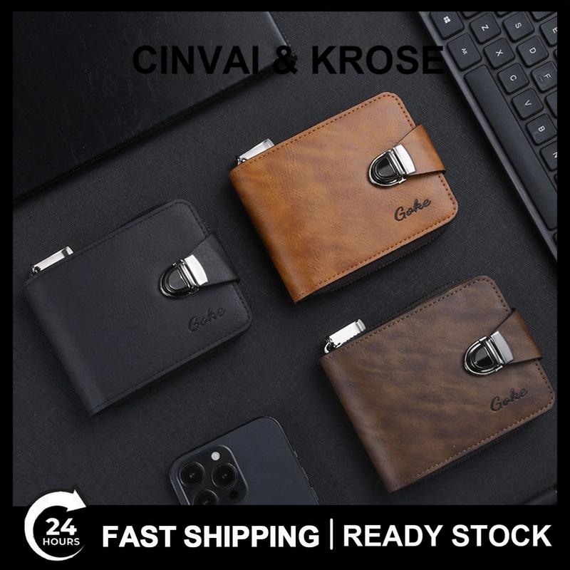 SHABILI Ví Nam, Ví Ngắn, Có Ngăn Đựng Căn Cước Và Ngăn Đựng Thẻ, Túi Có Khóa Kéo Tiền Xu, Sức Chứa Lớn, Nhiều Ngăn Đựng Thẻ, Làm Bằng Da PU, Tiện Lợi, Phong Cách Cổ Điển Và Thường Ngày.