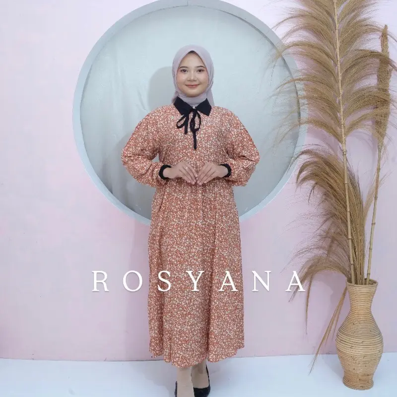 Alisha Gamis Katun Rayon Diamond Motif Bunga Terbaru Resleting Depan Busui friendly