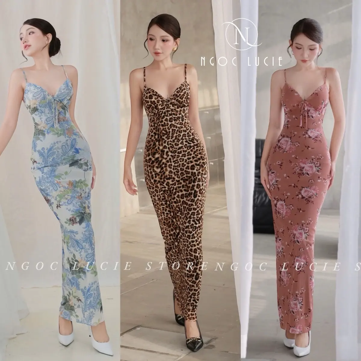 D1006 - Đầm Body 2 Dây Cổ Tim Hoạ Tiết Trendy Tôn Dáng Thời Trang - Ngọc Lucie