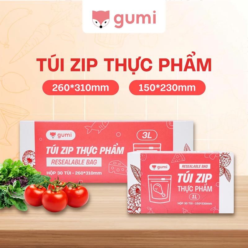 Hộp 30 Túi Zip Khóa Kéo GUMI 1L/3L – Túi Trữ Đồ Ăn Nhựa LDPE Dày Dặn, Chống Rò…