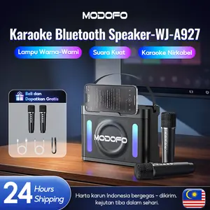 MODOFO Speaker Bluetooth Portabel 2 Mikrofon Profesional Karaoke Suara Jernih Bass Kuat Suara 360° Cocok untuk Acara Keluarga Outdoor dan Perayaan set Wireless